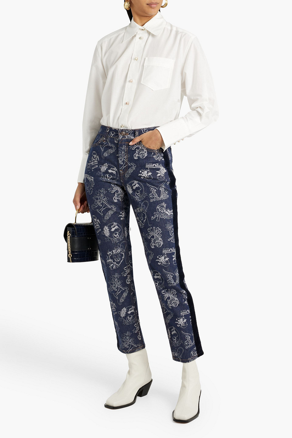 Zimmermann Printed High-rise Slim-leg Jeans In Dark Denim