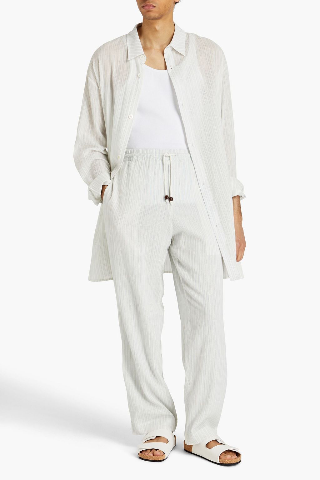 SMR DAYS Metallic striped cotton-blend gauze pants