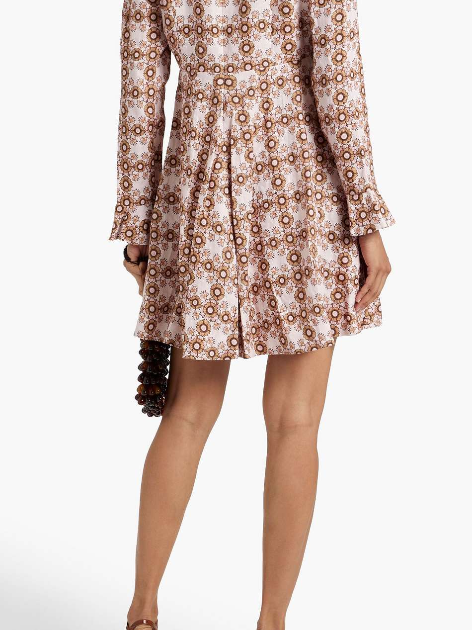 ruffled floral-print linen mini dress