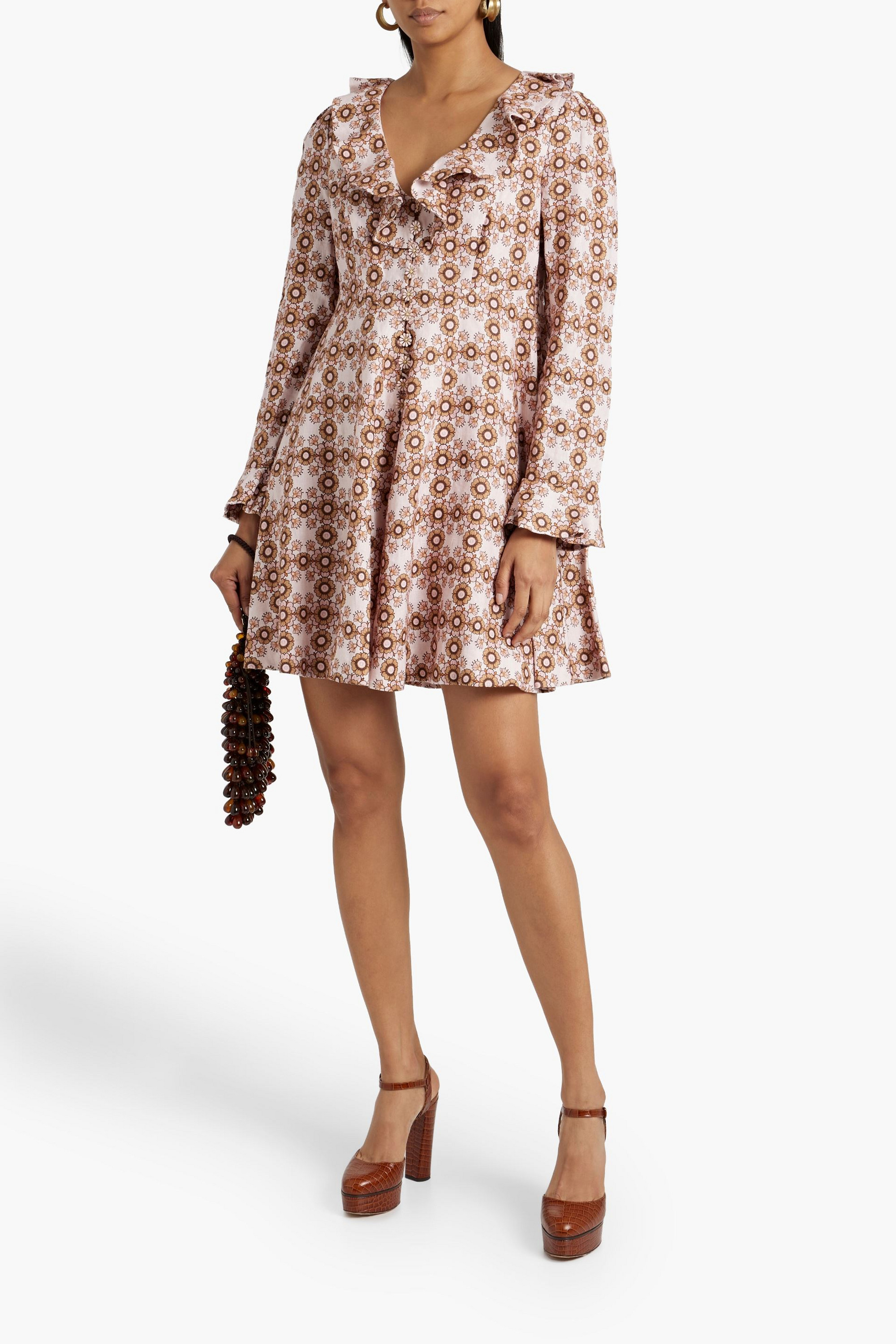 Zimmermann Ruffled floral-print linen mini dress