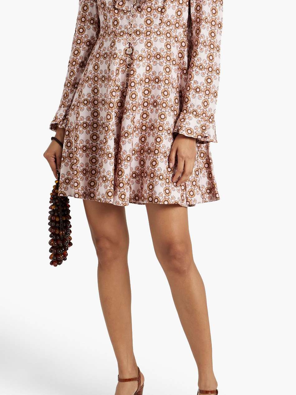 ruffled floral-print linen mini dress