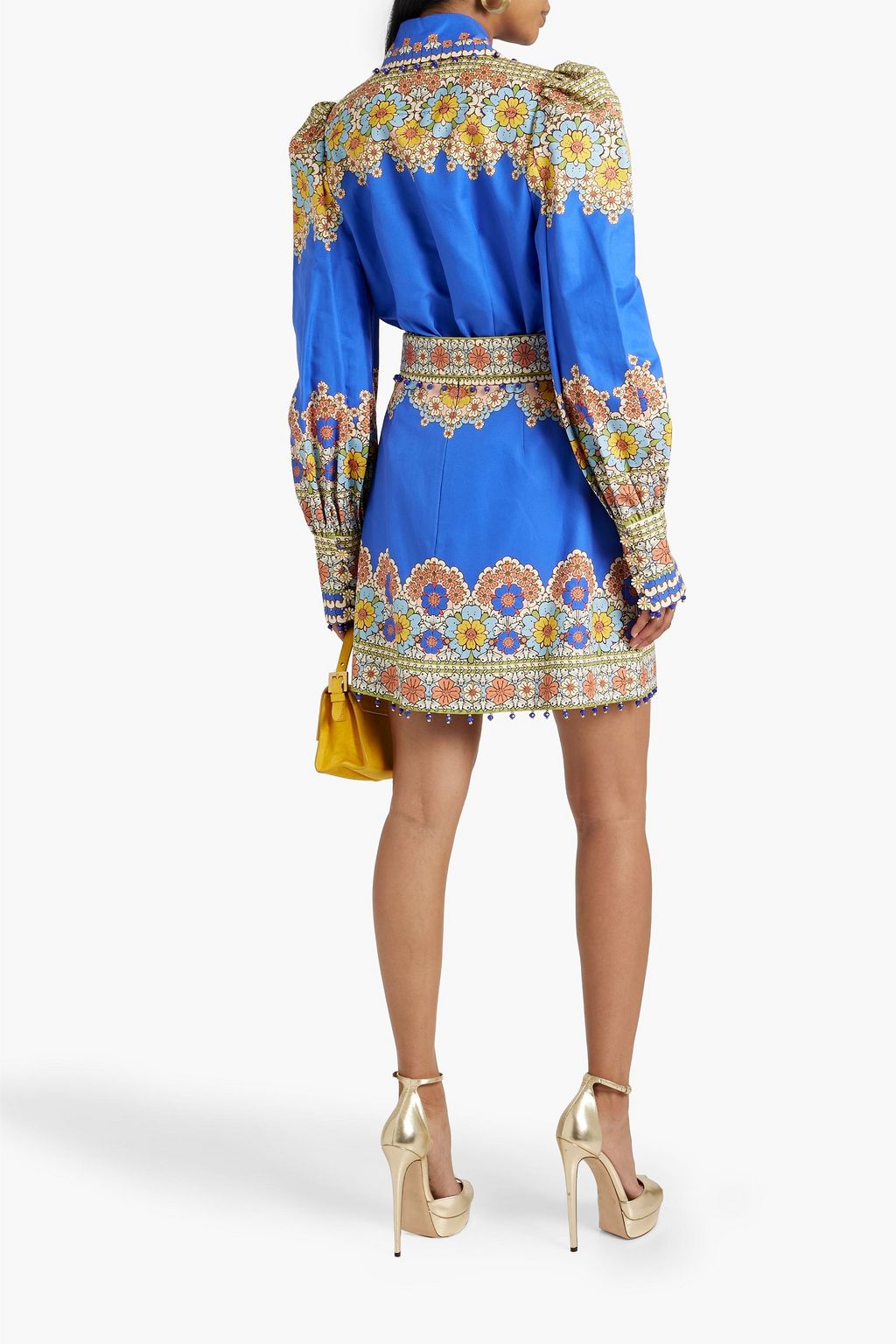 ZIMMERMANN Embellished printed cotton and silk-blend twill mini skirt