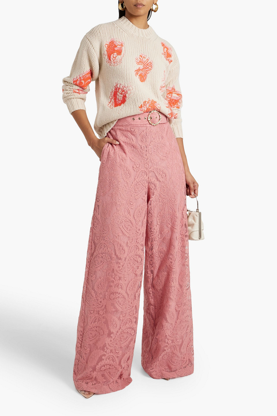 Shop Zimmermann Lace Wide-leg Pants In Antique Rose