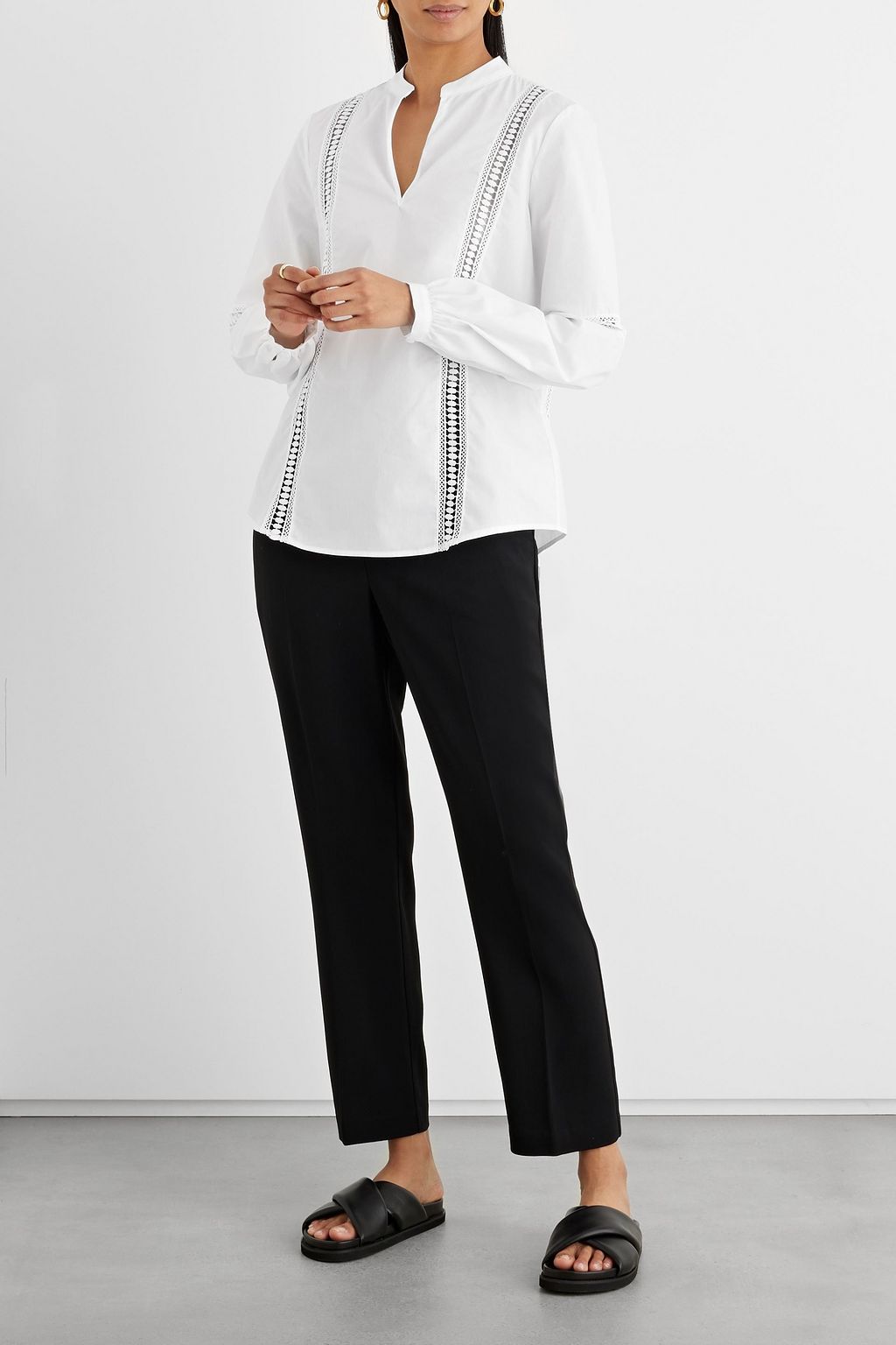 IRIS & INK Toni crochet-trimmed organic cotton-poplin top