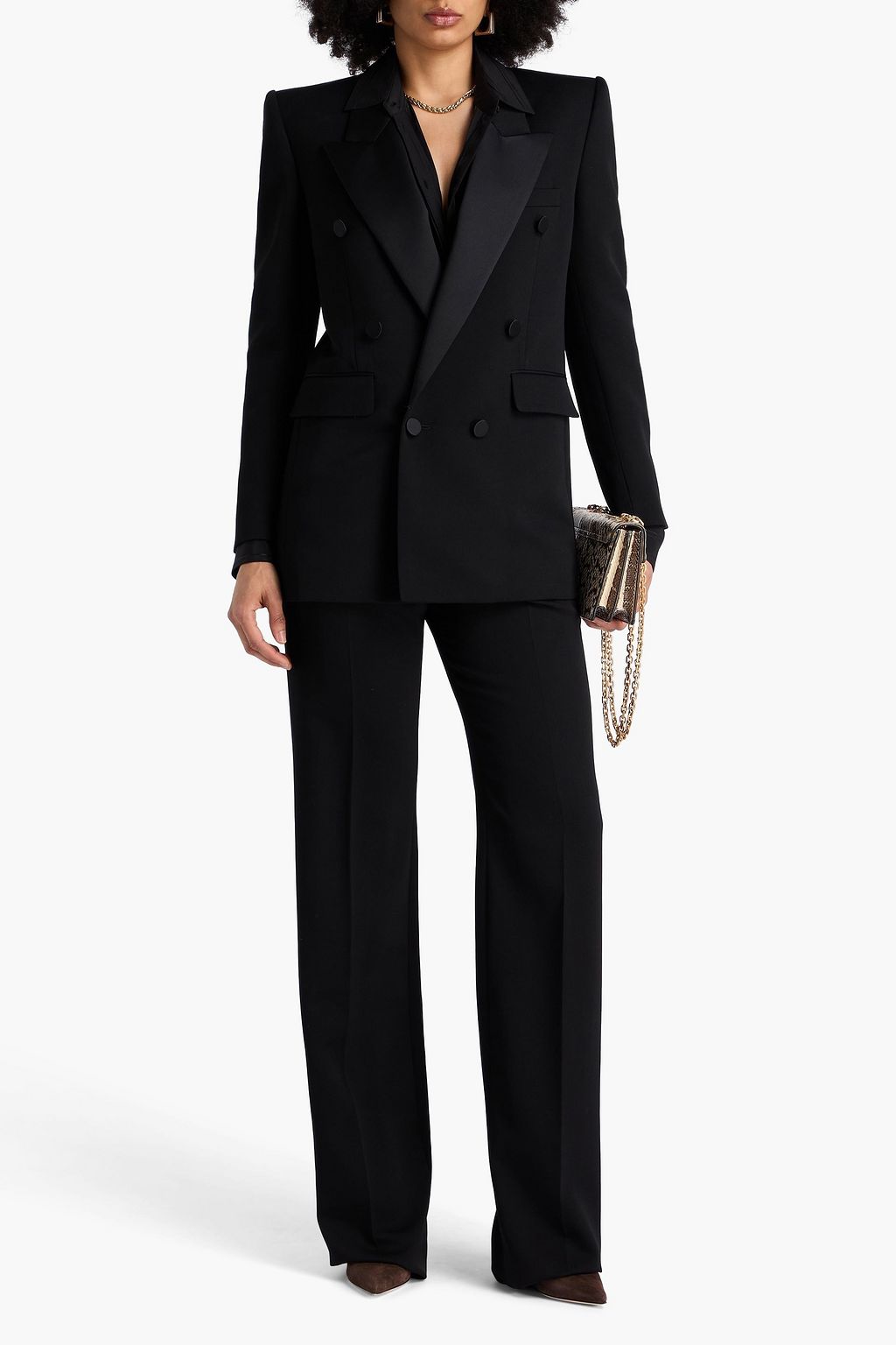 SAINT LAURENT 더블 브레스티드 새틴 트리밍 울 크레이프 턱시도 재킷
