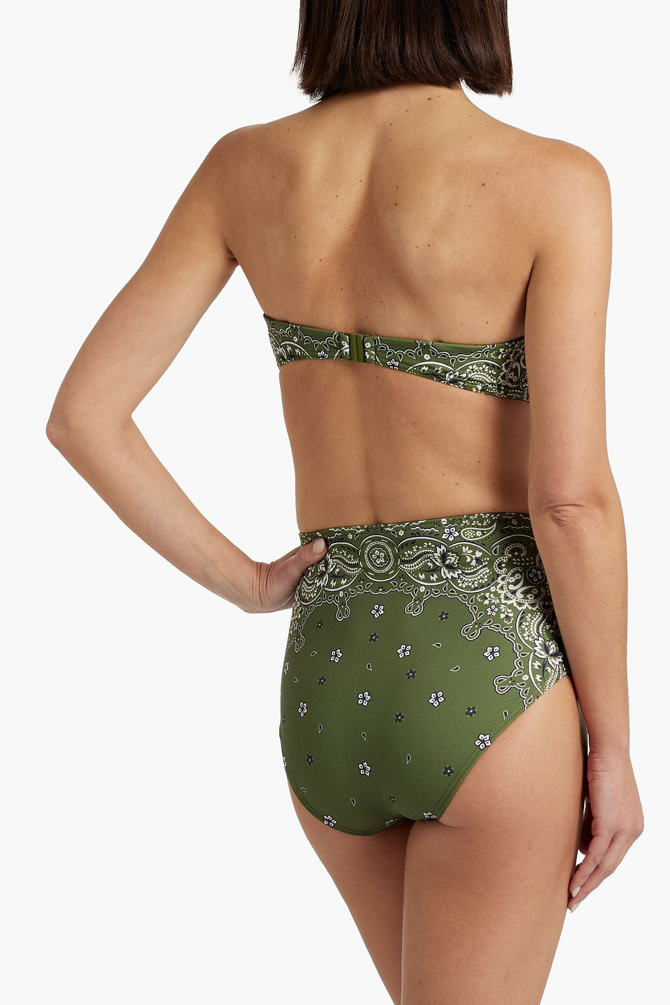 Shop Zimmermann Paisley-print Underwired Bandeau Bikini Top In Army Green