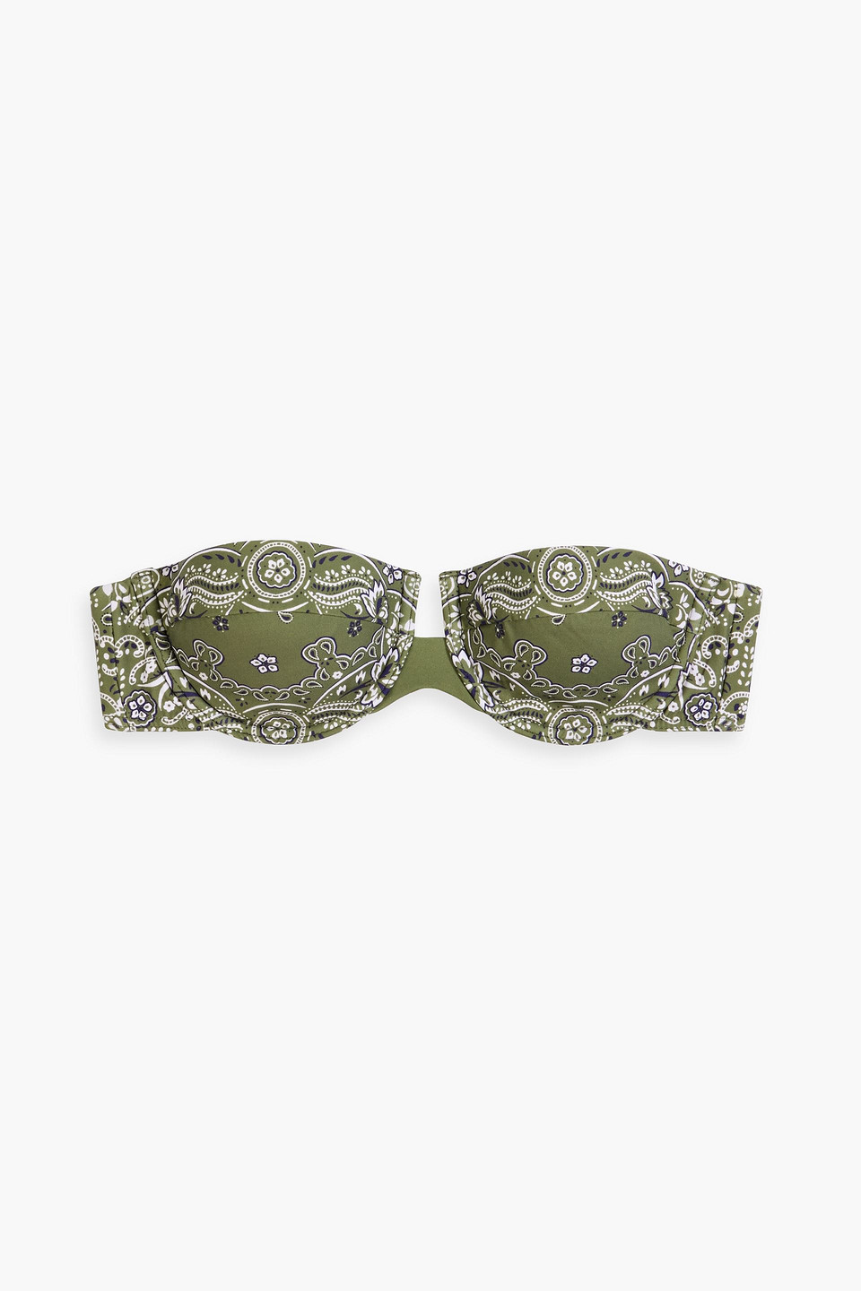 Zimmermann Separates Sculpt Paisley-print Underwired Bandeau Bikini Top In Army Green