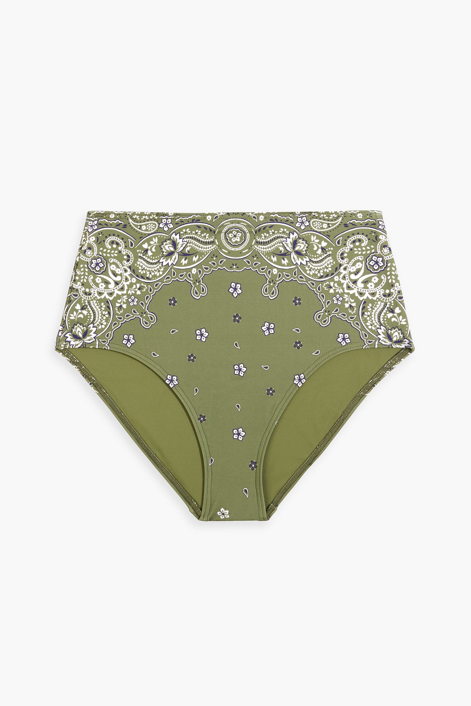 Zimmermann Separates Sculpt Paisley-print High-rise Bikini Briefs In Army Green