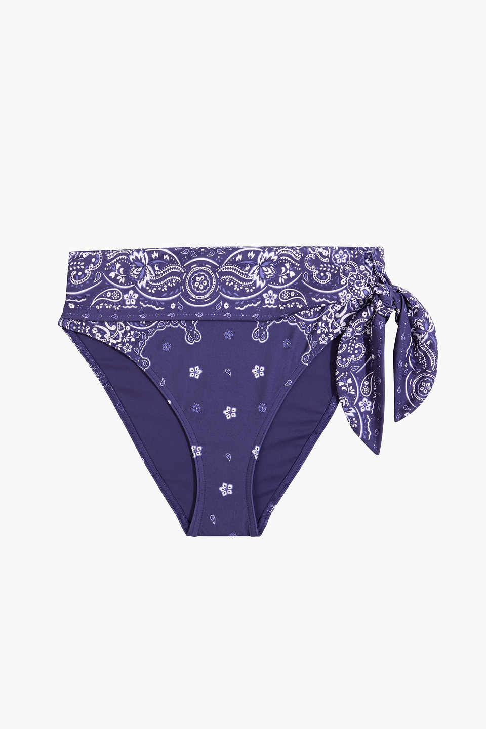 Zimmermann Separates Fold-over Paisley-print High-rise Bikini Briefs In Navy