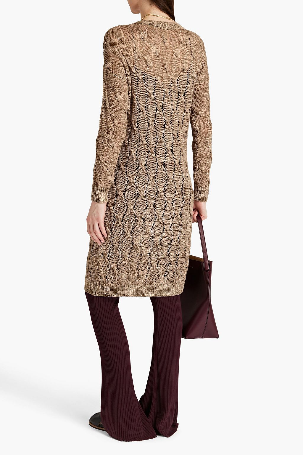 GENTRYPORTOFINO Cardigan aus einer Leinenmischung mit Zopfstrickmuster und Pailletten