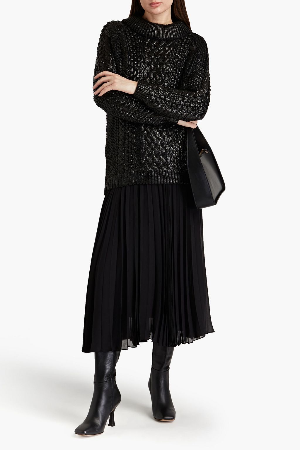 ALBERTA FERRETTI Coated cable-knit wool sweater