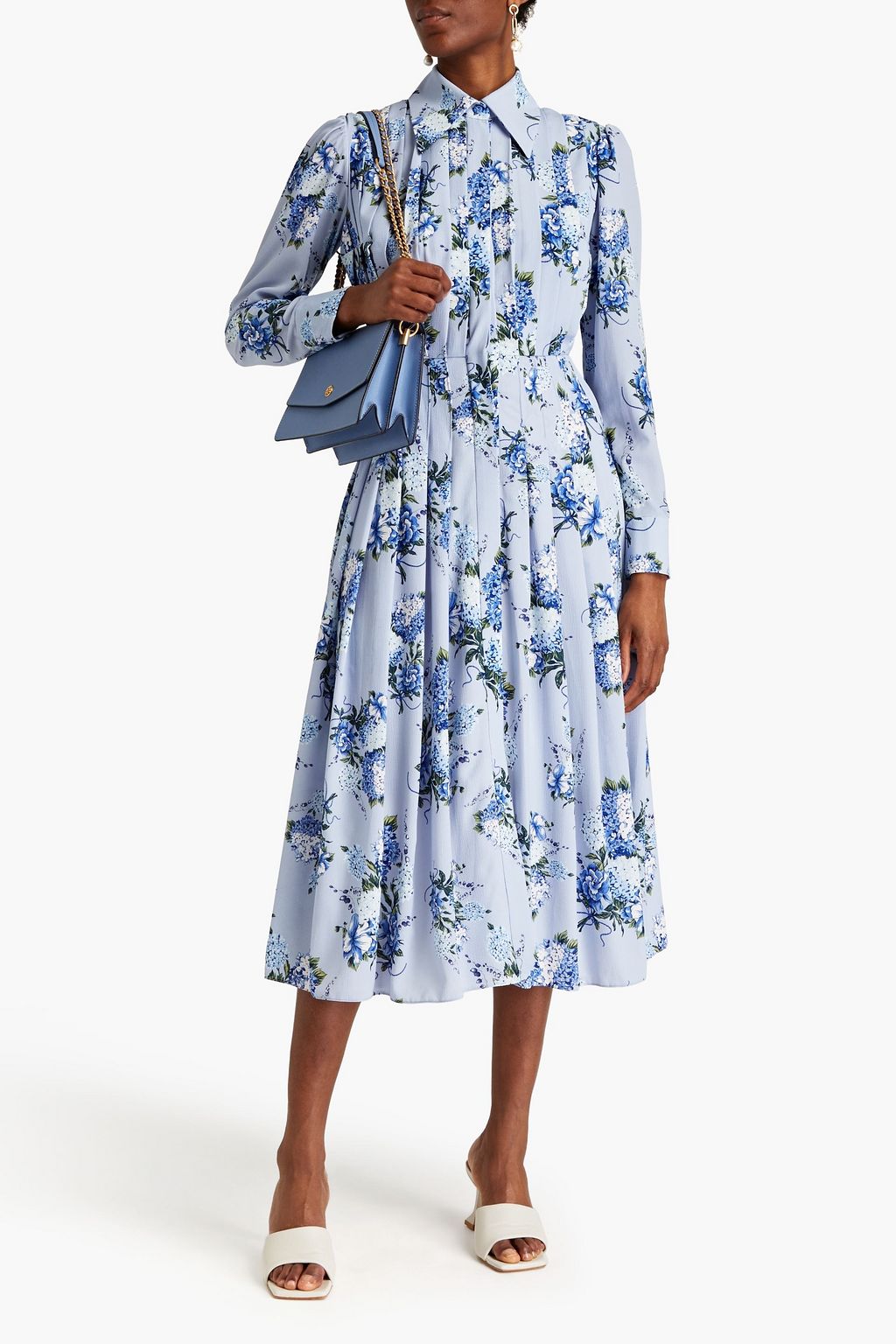 EMILIA WICKSTEAD Anatola pleated floral-print crepe midi shirt dress