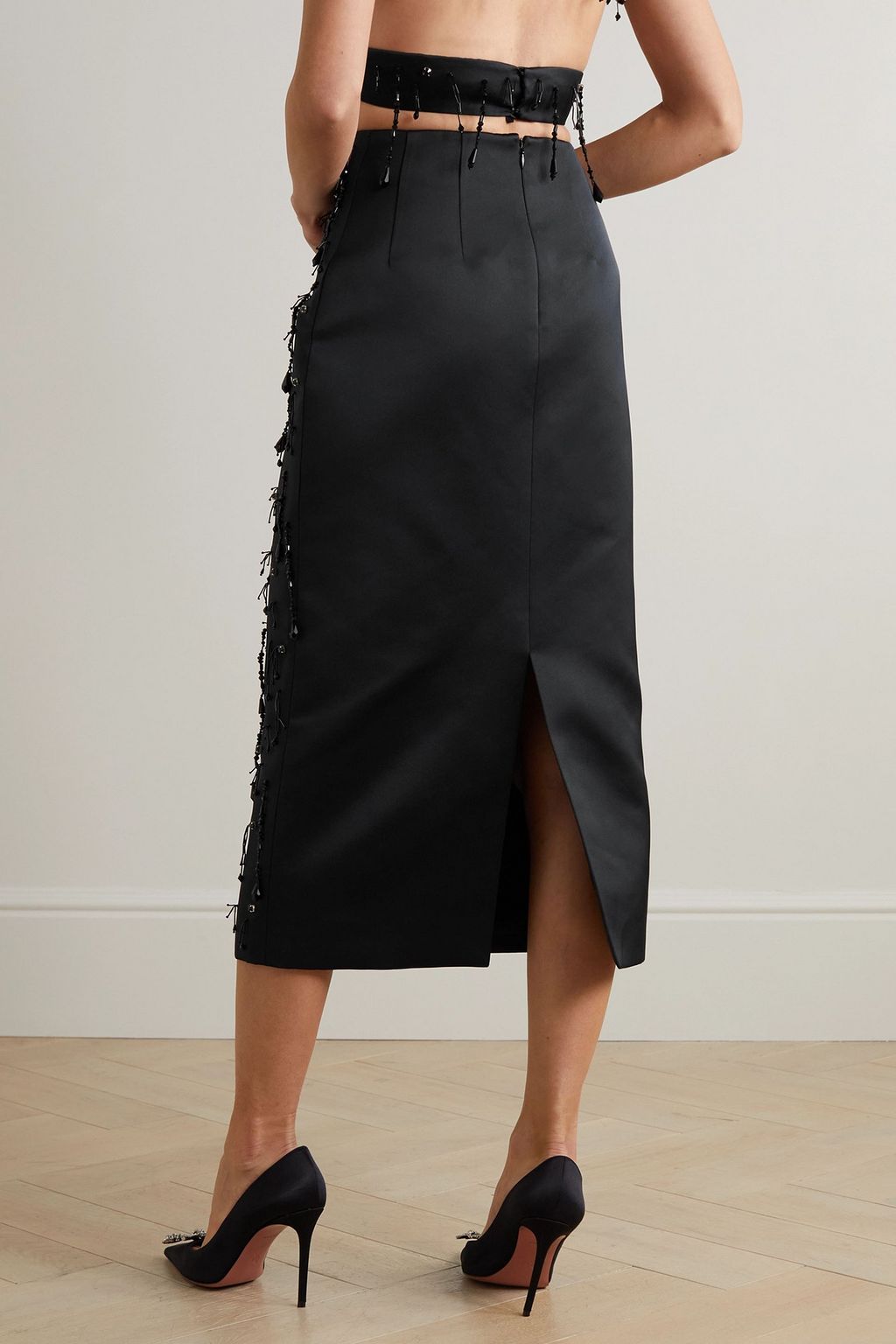 EMILIA WICKSTEAD Genevieve bead-embellished duchesse-satin midi skirt