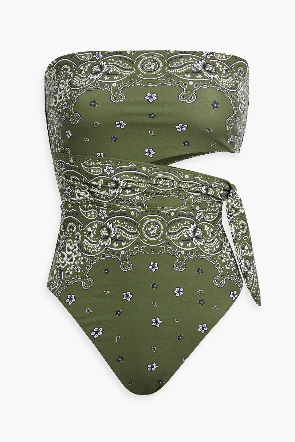 Zimmermann Separates Sculpt Cutout Paisley-print Bandeau Swimsuit In Army Green