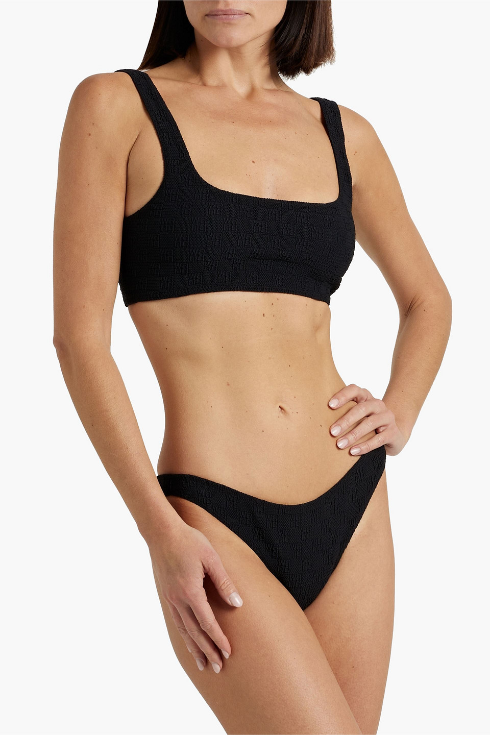 Shop Alexander Wang T Stretch-jacquard Bikini Top In Black