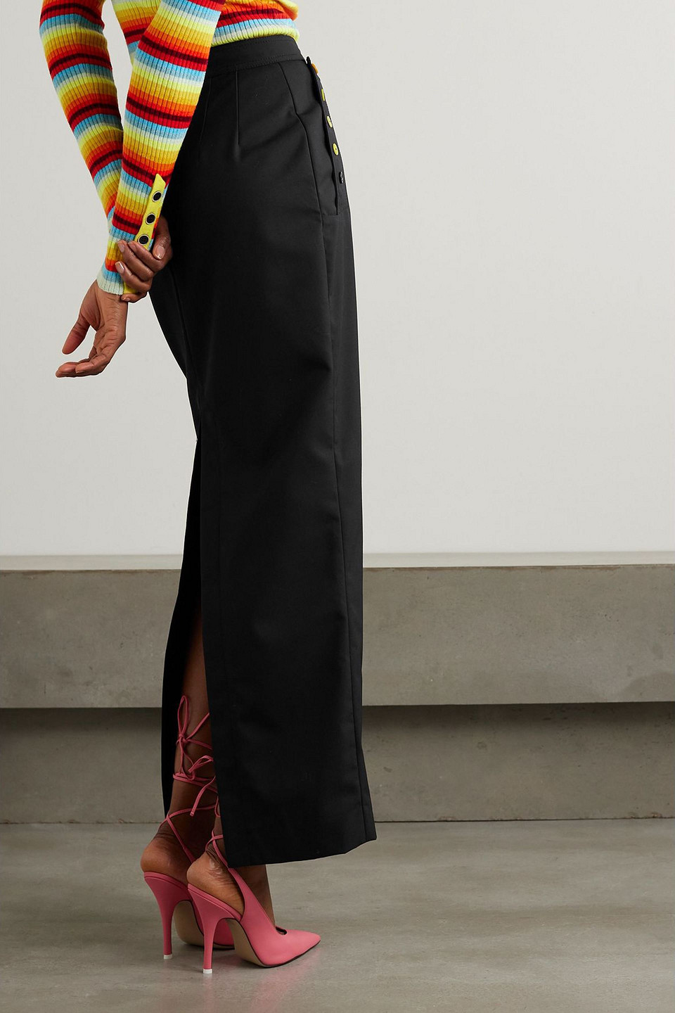 Christopher John Rogers Button-embellished Twill Maxi Skirt In Black