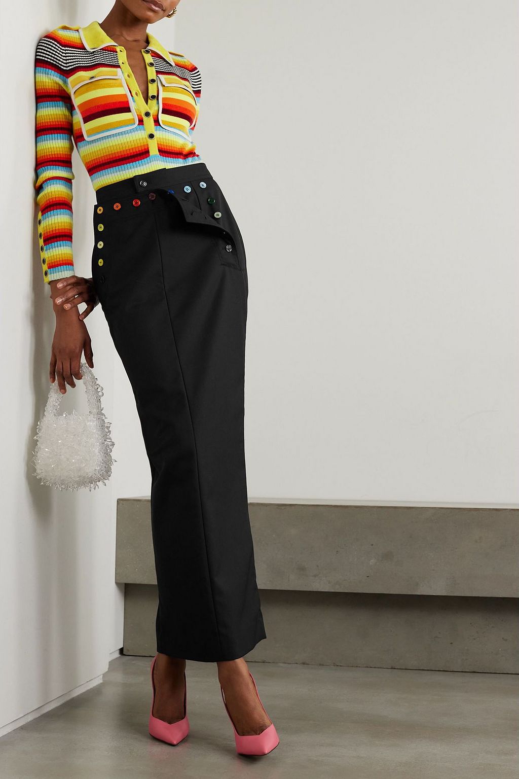 CHRISTOPHER JOHN ROGERS Button-embellished twill maxi skirt