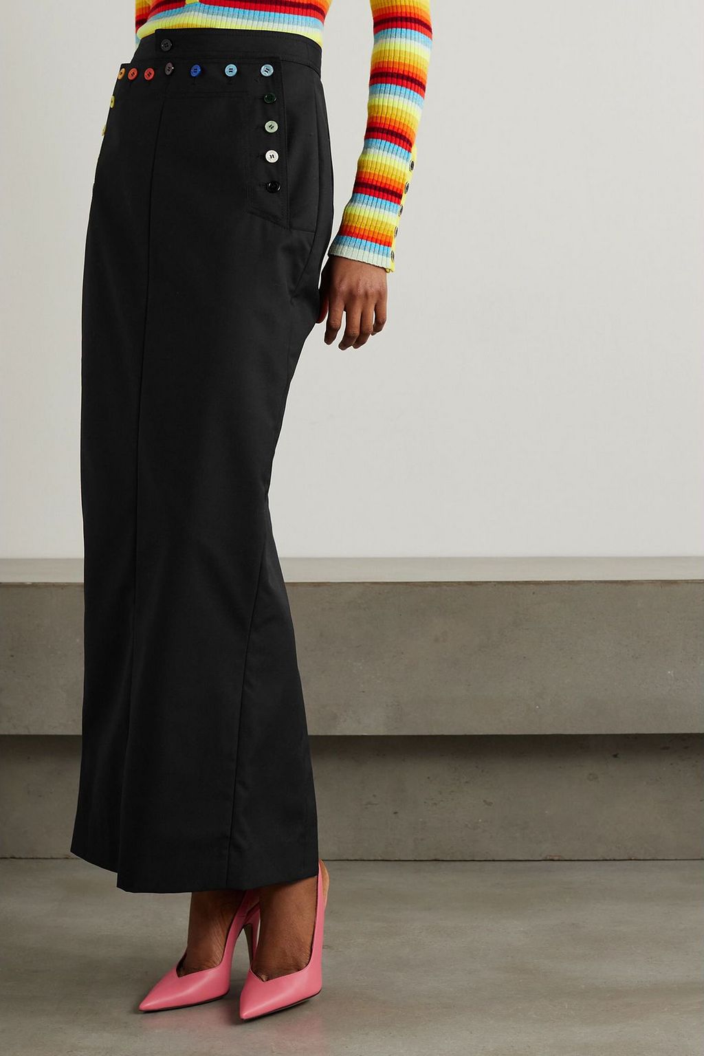 CHRISTOPHER JOHN ROGERS Button-embellished twill maxi skirt