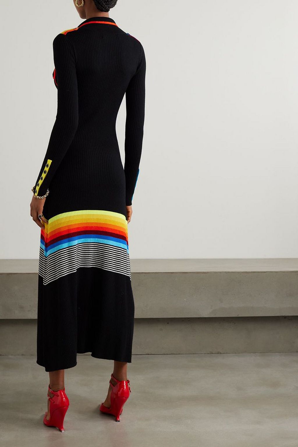 CHRISTOPHER JOHN ROGERS Striped ribbed wool-blend midi shirt dress