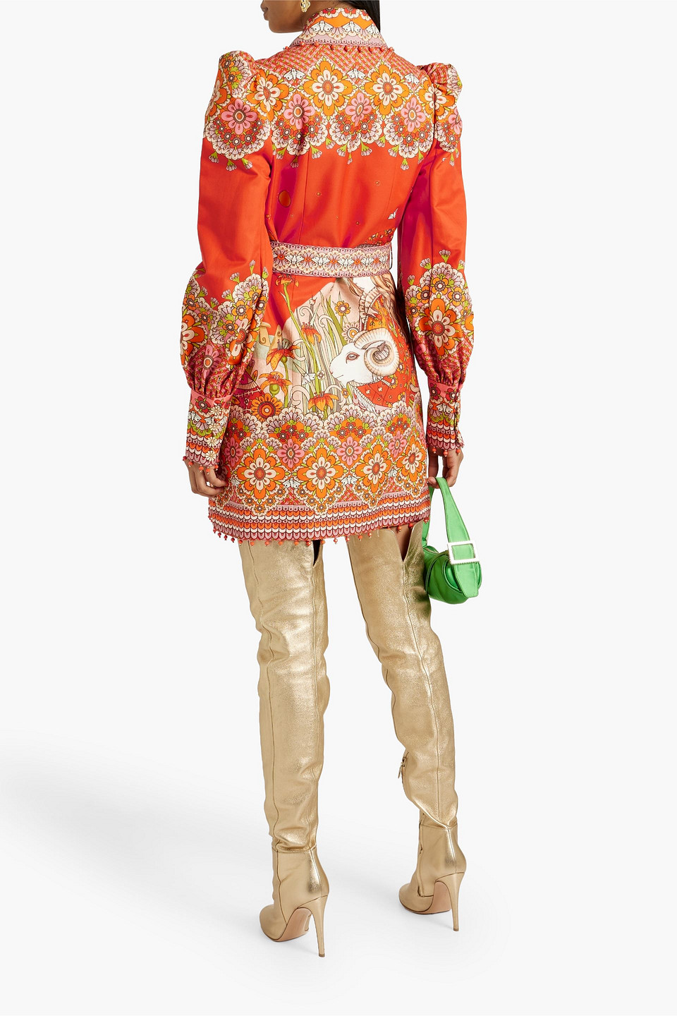 Shop Zimmermann Embellished Belted Cotton And Silk-blend Mini Dress In Orange