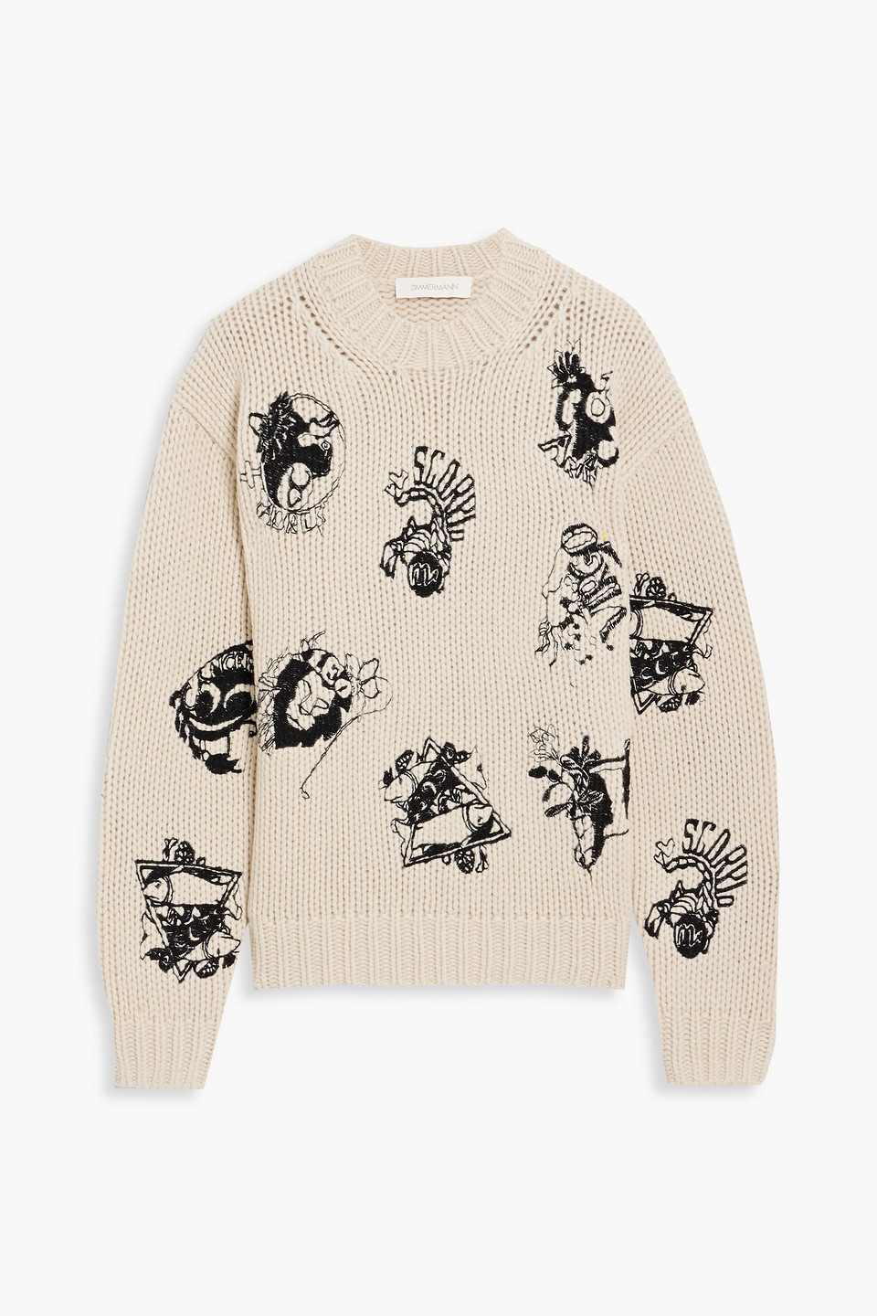 Zimmermann Embroidered Merino Wool Jumper In Black