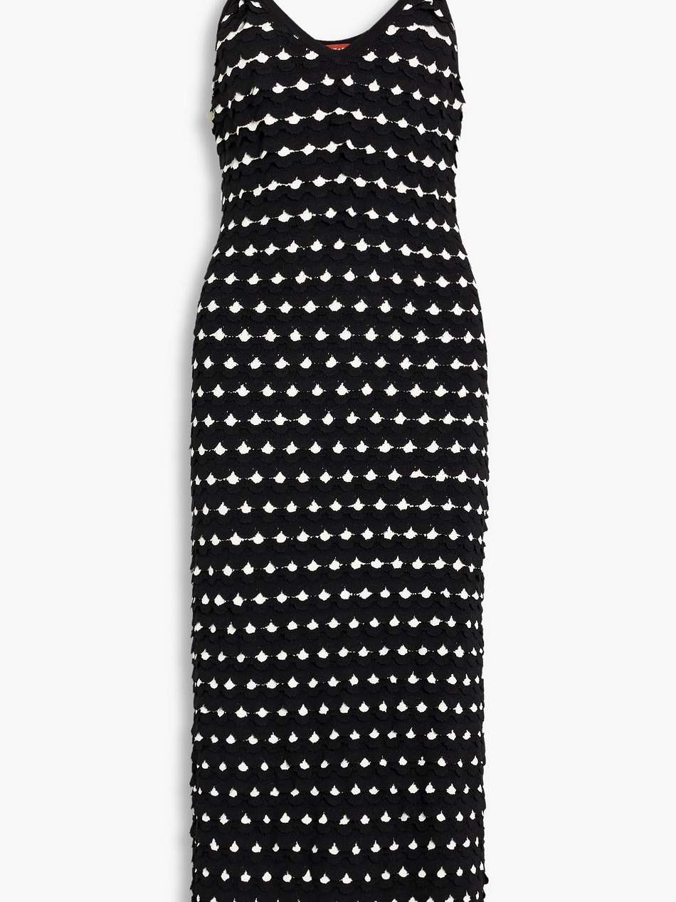 scalloped two-tone stretch-knit midi dress
