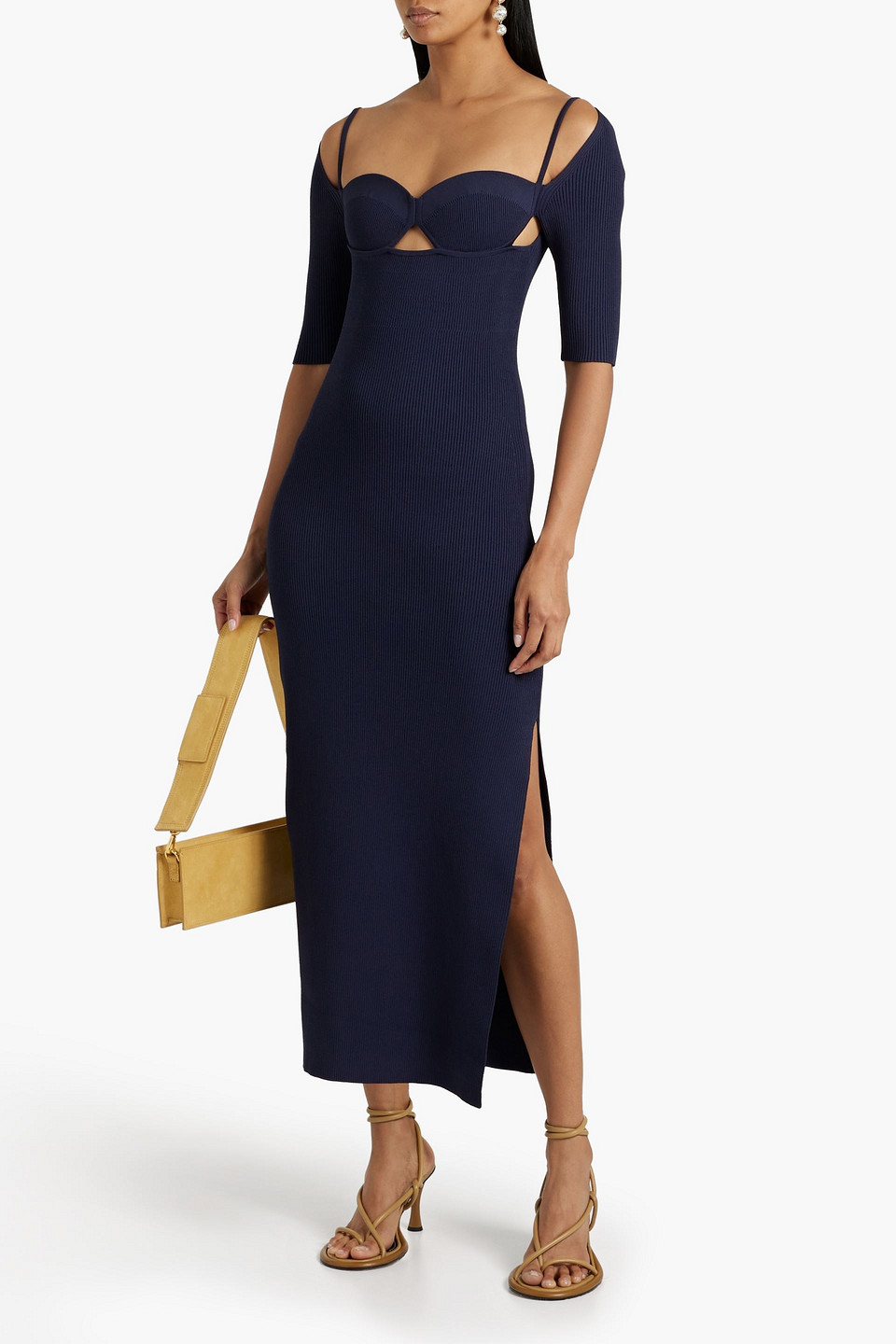 Shop Altuzarra Mareen Cutout Ribbed-knit Maxi Dress In Midnight Blue