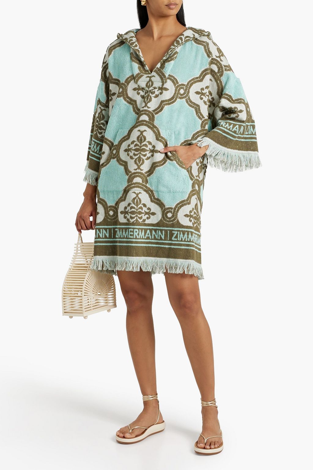 ZIMMERMANN Fringed cotton-terry hooded mini dress