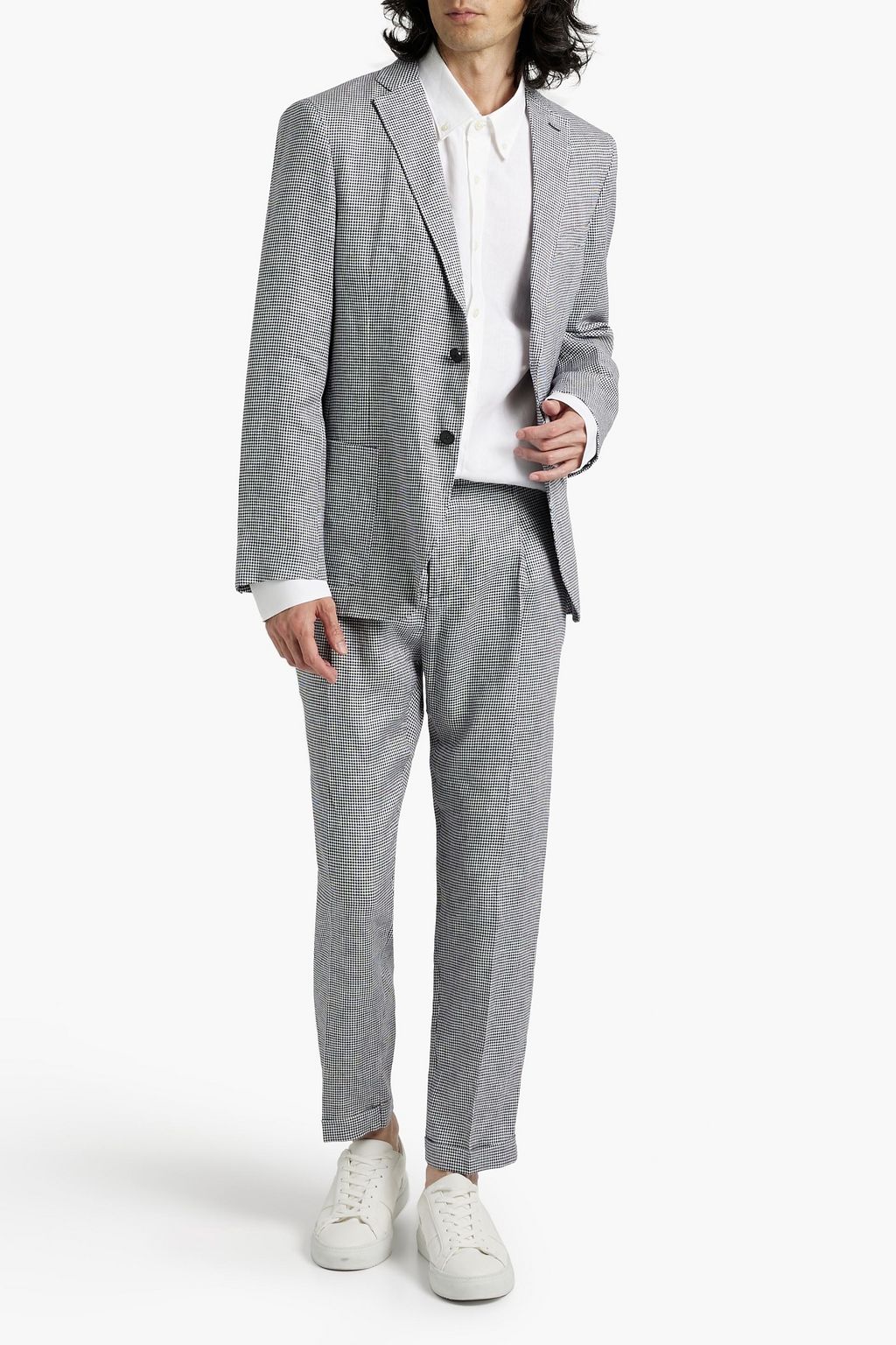 120% LINO Houndstooth linen suit pants