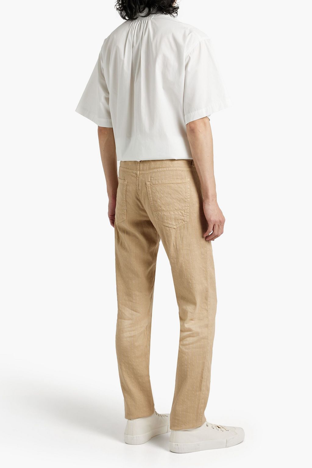 120% LINO Slim-fit pinstriped linen-blend twill pants