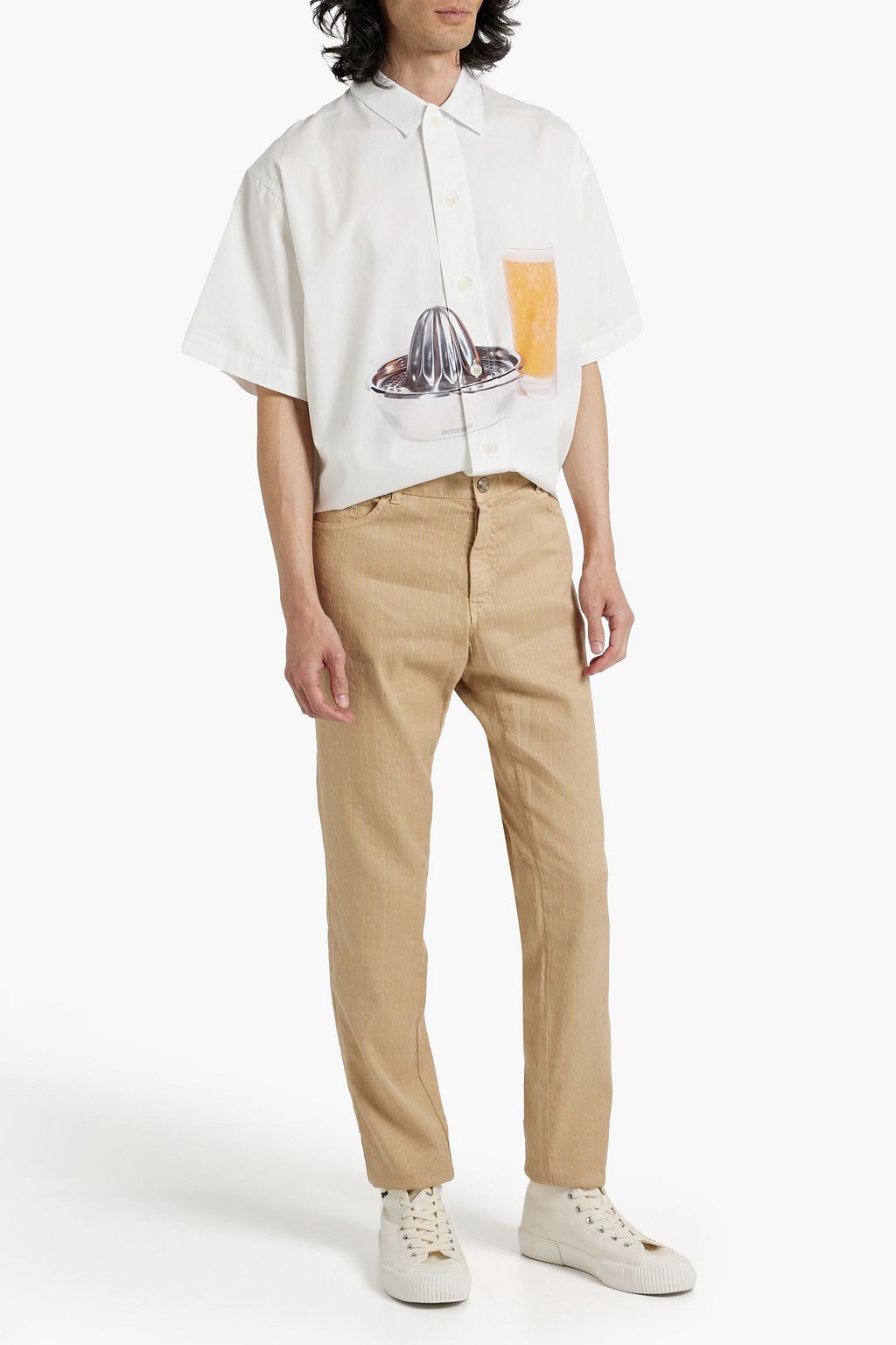 120% LINO Slim-fit pinstriped linen-blend twill pants
