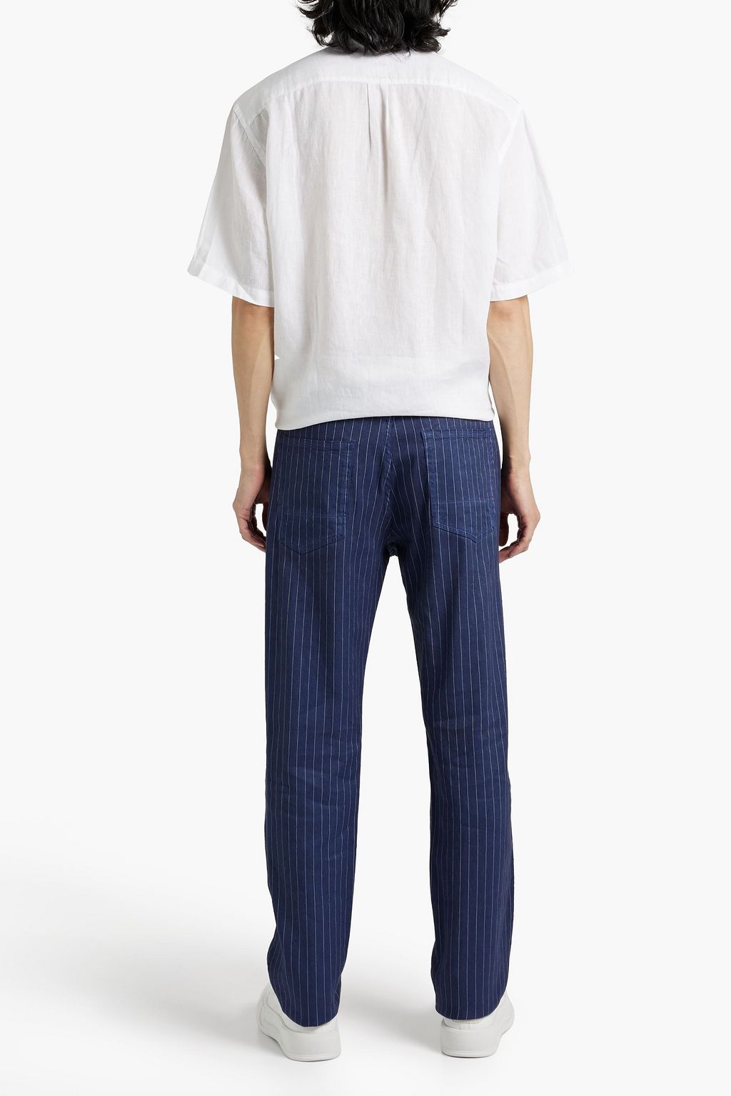 120% LINO Slim-fit pinstriped linen-blend twill pants