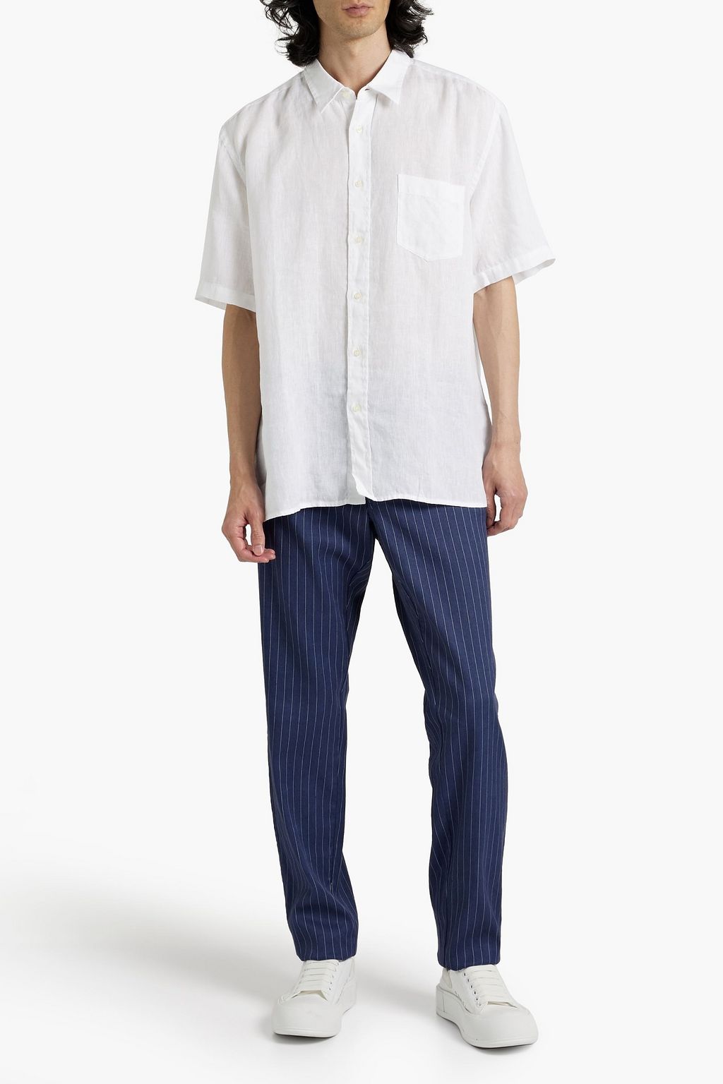 120% LINO Slim-fit pinstriped linen-blend twill pants