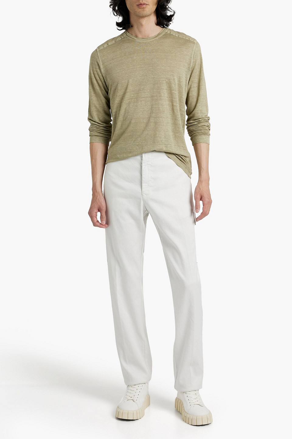 Shop 120% Linen And Cotton-blend Twill Cargo Pants In Off-white