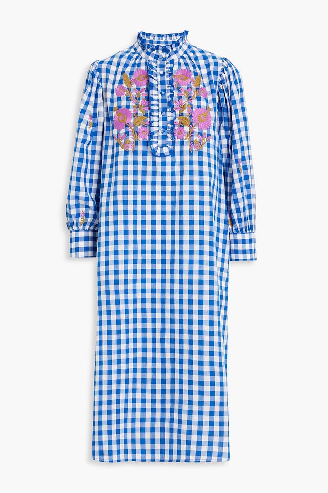 Polly embroidered gingham cotton midi dress