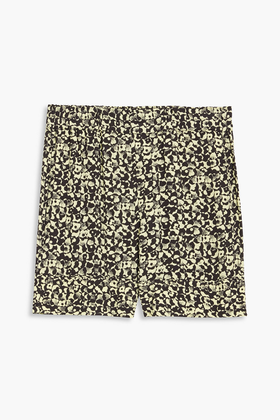 Ganni Printed Crepe Shorts In Chartreuse