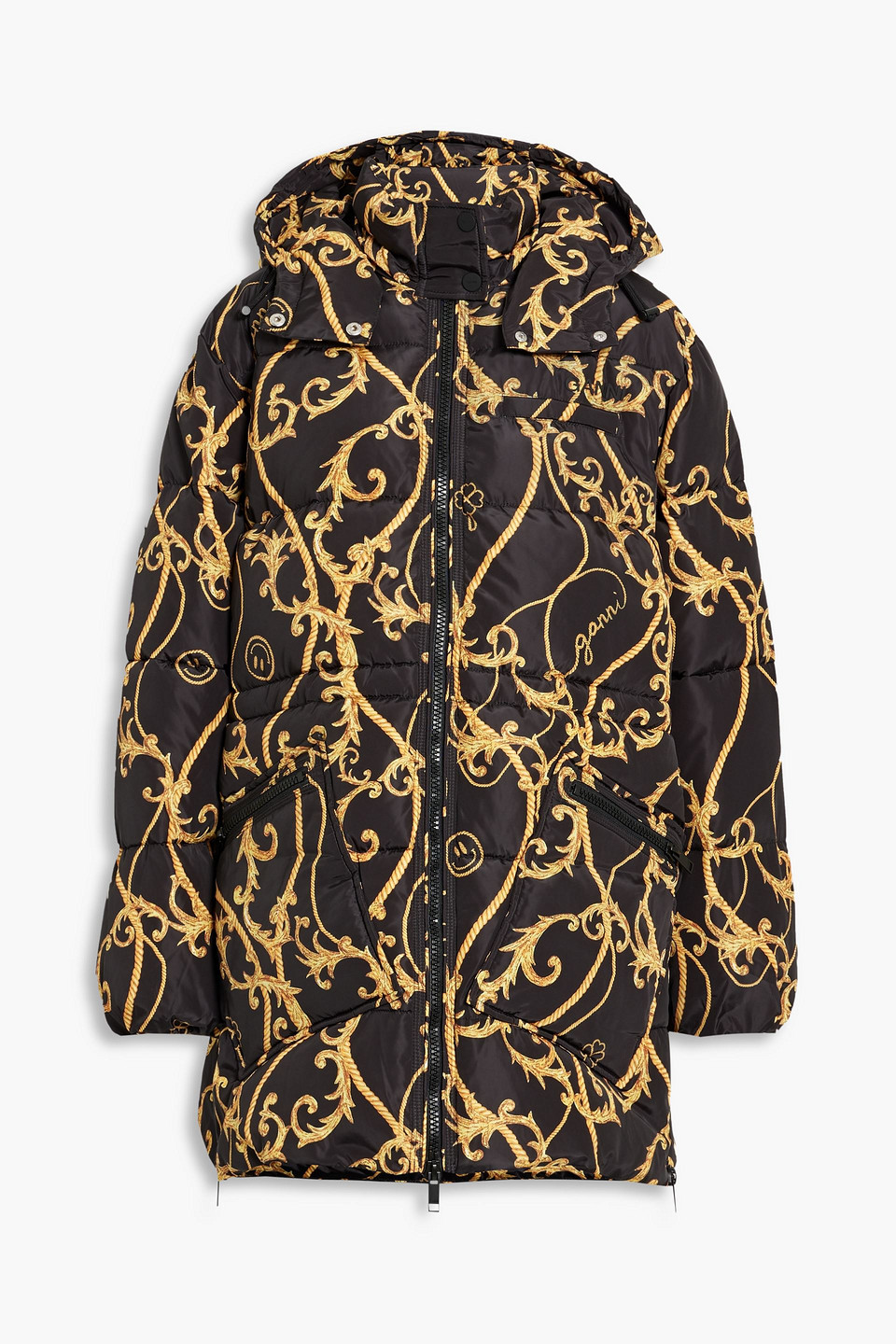 Quilted printed shell hooded coat