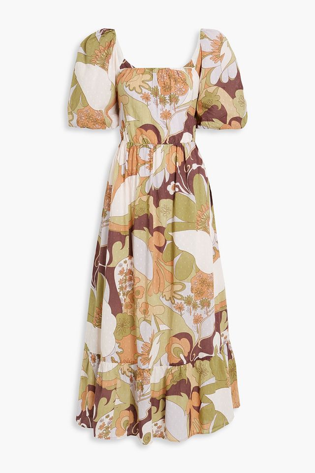 Bahia printed fil coupé cotton maxi dress