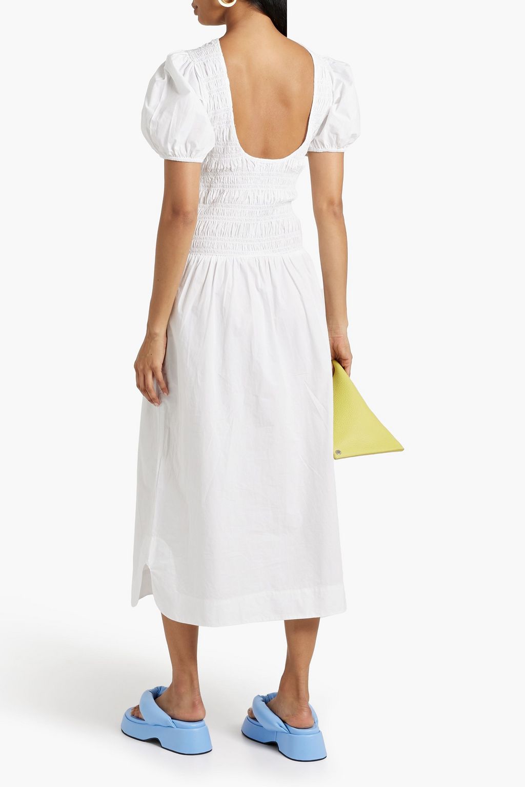 GANNI Shirred cotton-poplin midi dress