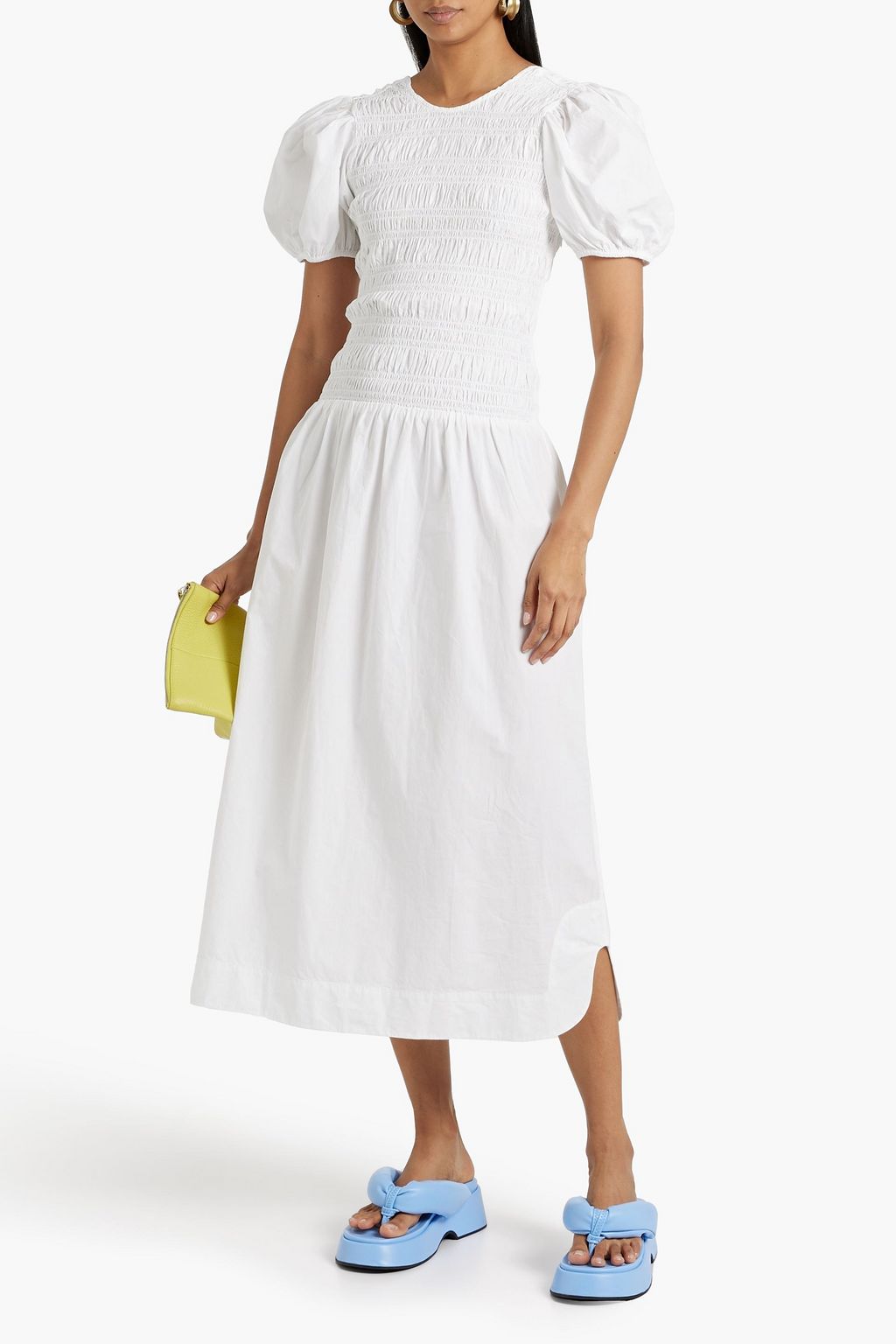 GANNI Shirred cotton-poplin midi dress