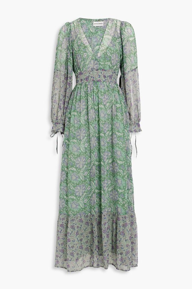 Loah gathered printed cotton-voile maxi dress