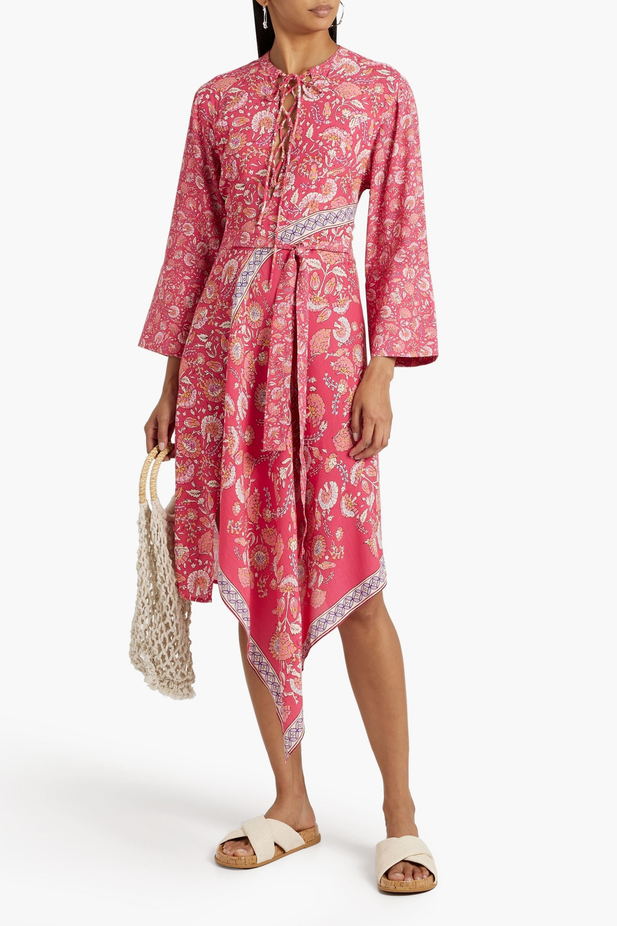 Antik Batik Dandy lace-up printed crepe midi dress