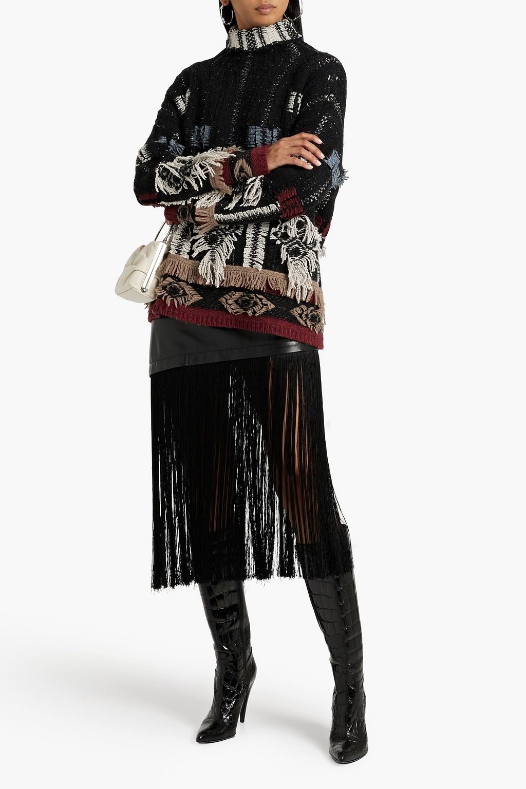 ALTUZARRA Fringed jacquard-knit merino wool-blend turtleneck sweater