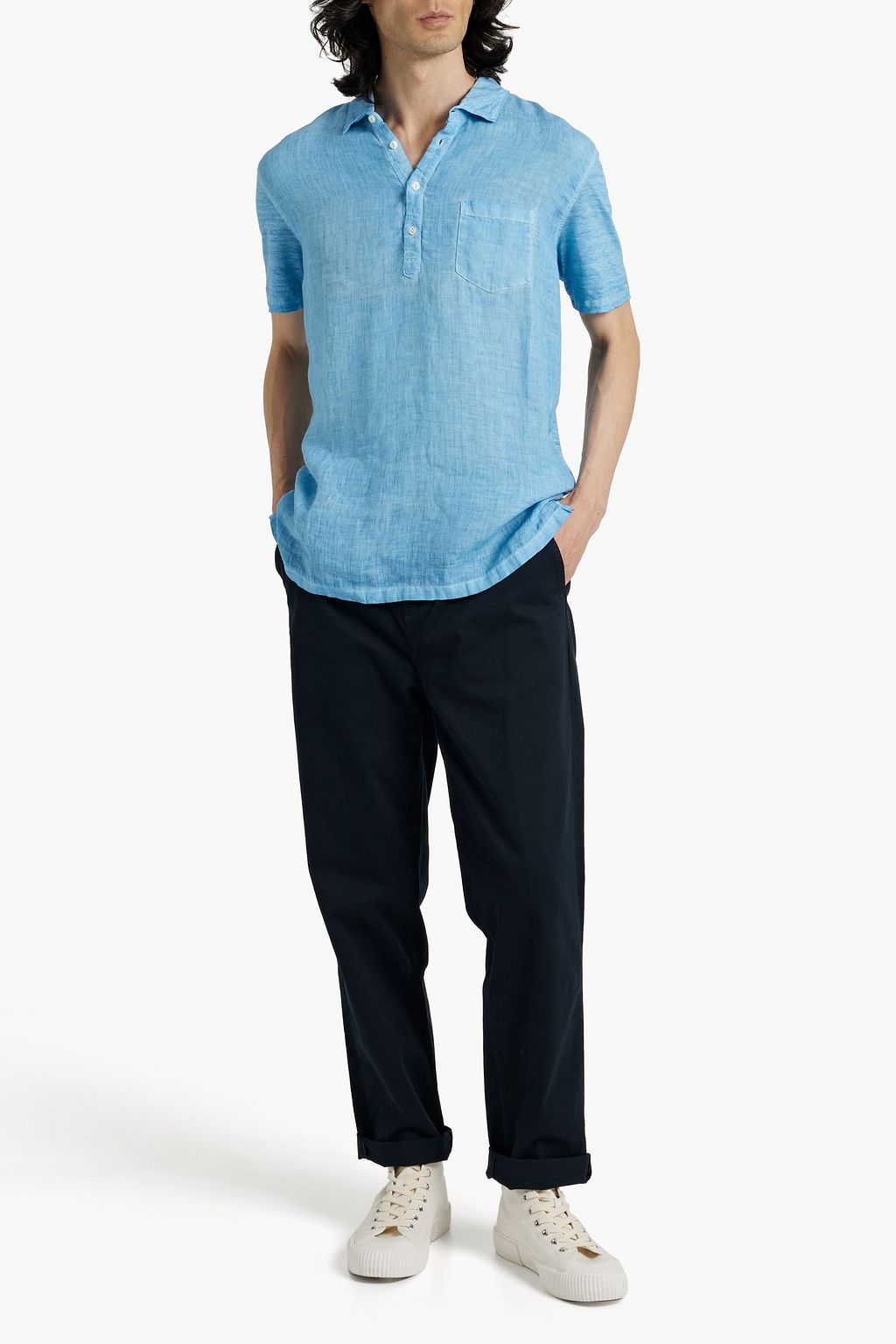 120% LINO Jersey-paneled slub linen shirt