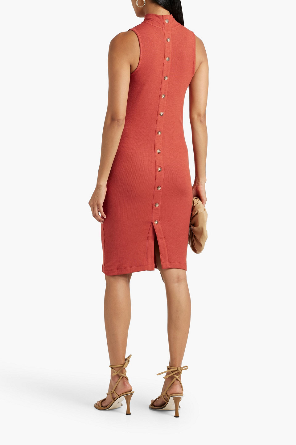 Shop Atm Anthony Thomas Melillo Ribbed Stretch-modal Turtleneck Dress In Brick