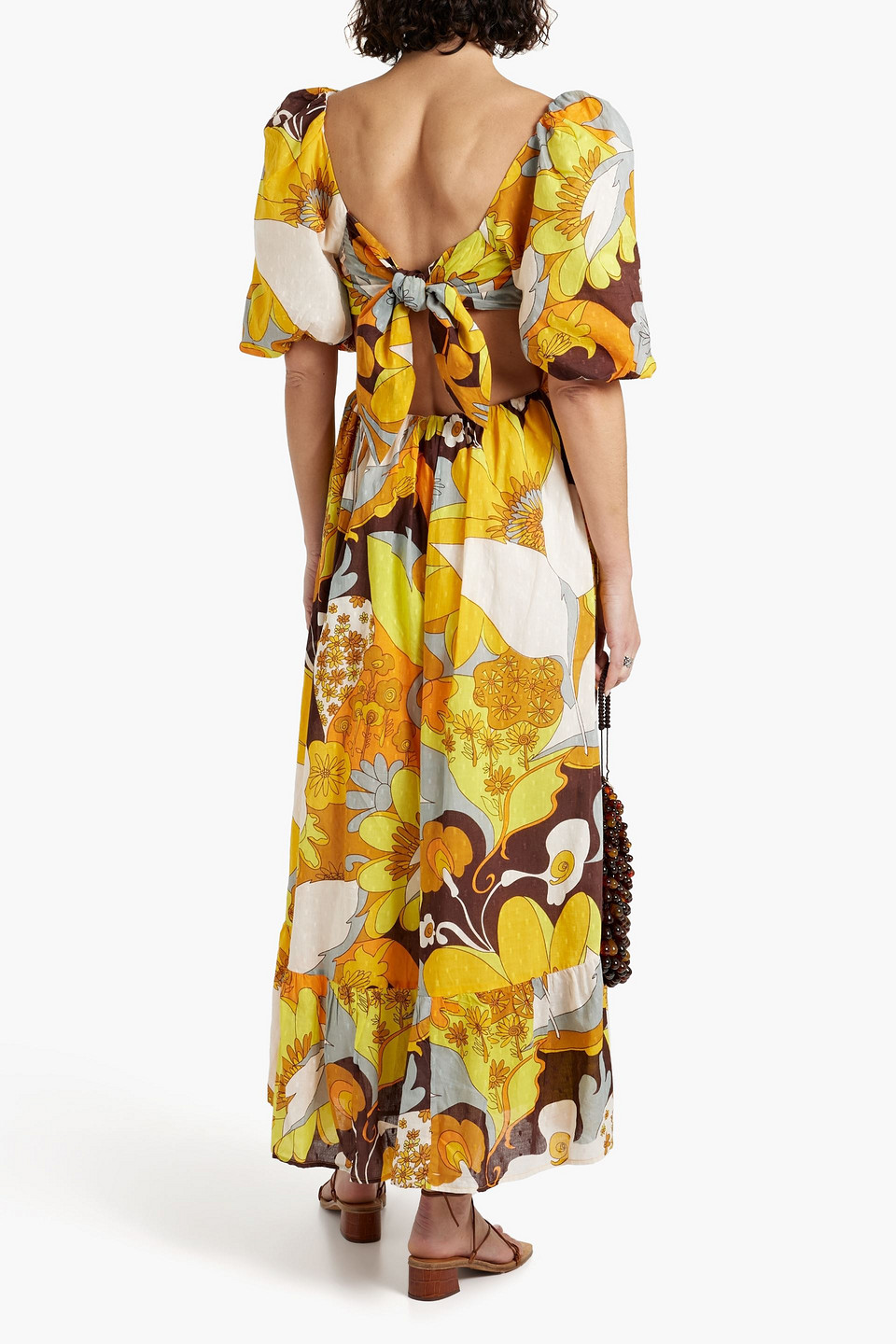 Shop Antik Batik Bahia Printed Fil Coupé Cotton Maxi Dress In Yellow