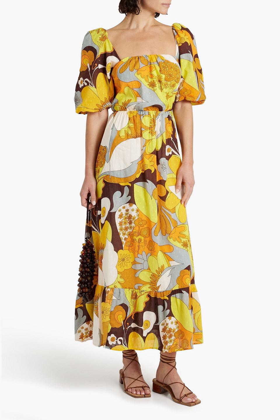 Shop Antik Batik Bahia Printed Fil Coupé Cotton Maxi Dress In Yellow