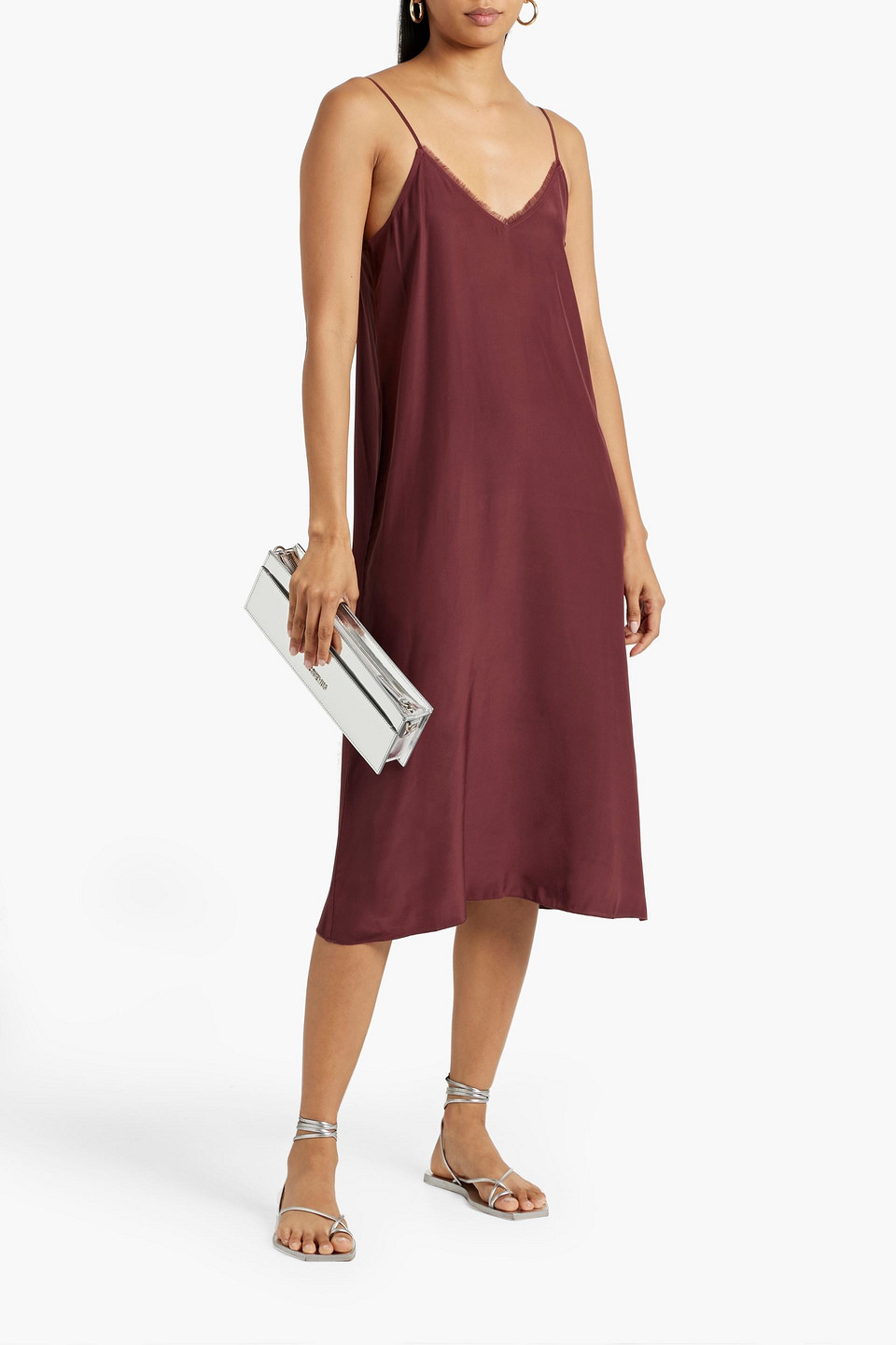 Shop Atm Anthony Thomas Melillo Silk-charmeuse Midi Slip Dress In Claret