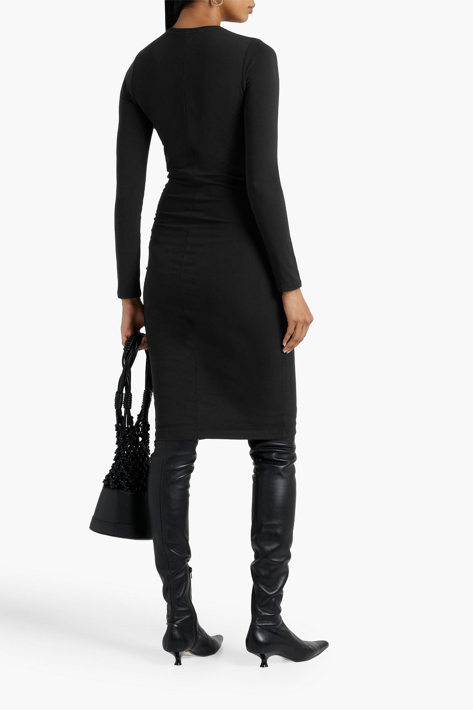 Shop Atm Anthony Thomas Melillo Ruched Stretch-pima Cotton-jersey Dress In Black