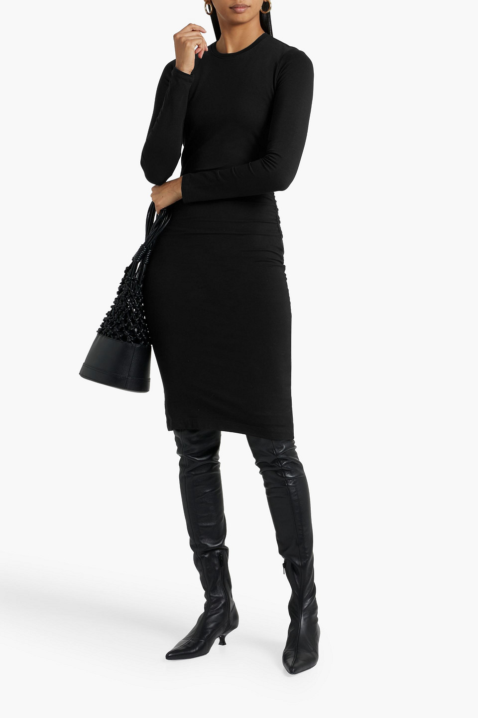 Shop Atm Anthony Thomas Melillo Ruched Stretch-pima Cotton-jersey Dress In Black